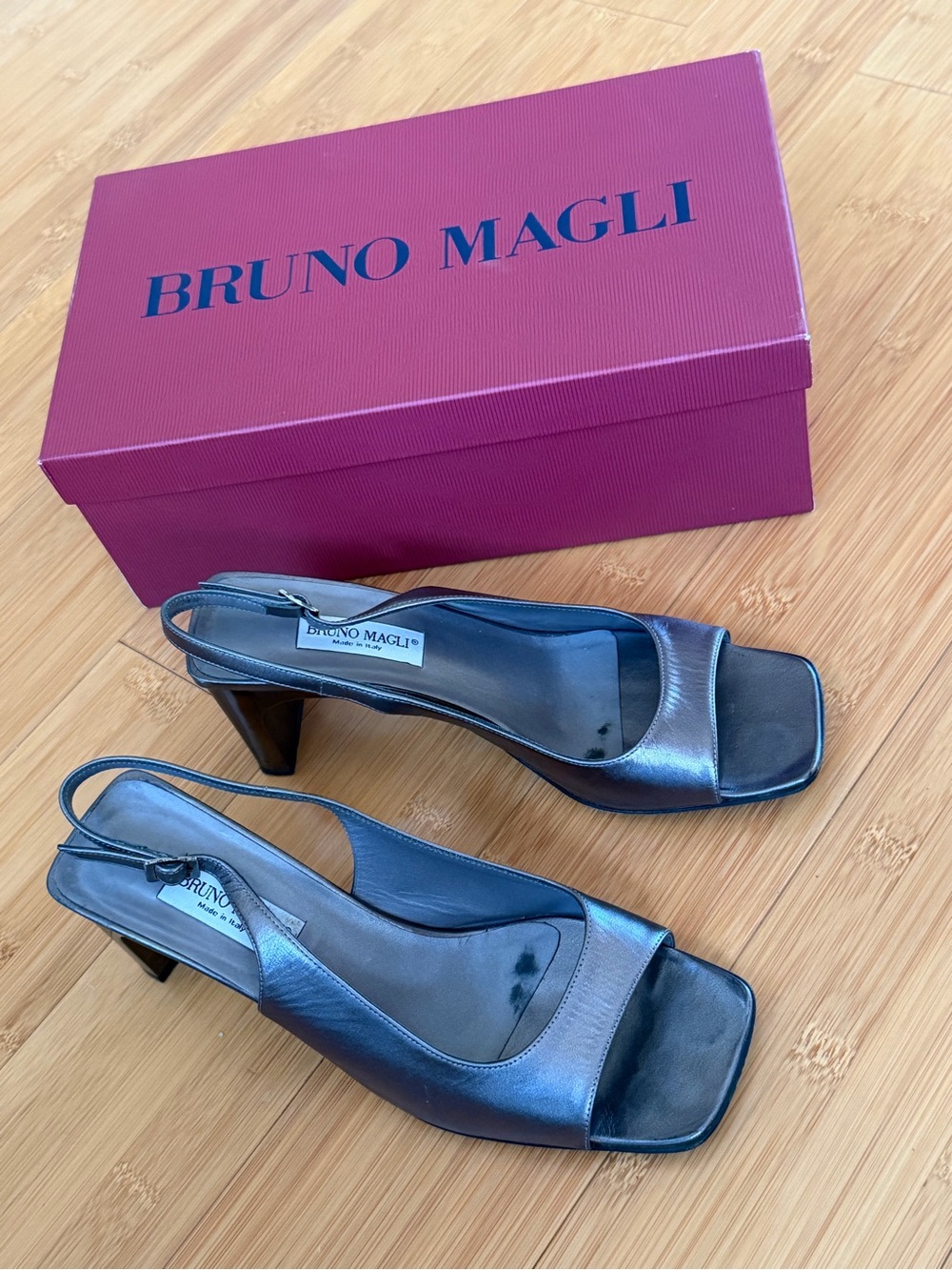 Bruno Magli Charcoal Slingback Block Heels